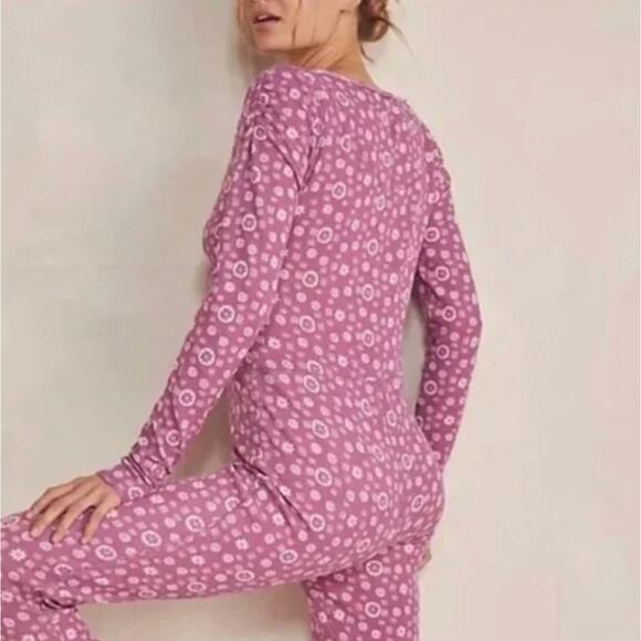 Free People Home Alone Long Johns Womens L Pink Sweet Combo Pajamas Cottagecore - Picture 3 of 16